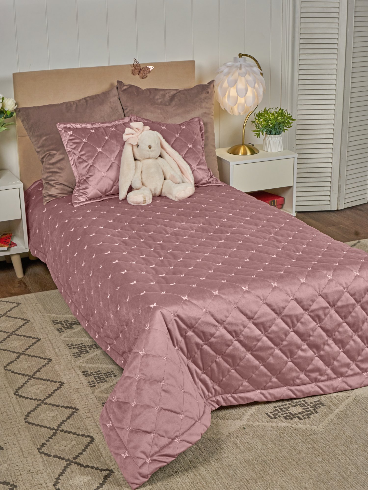 Покрывало детское "Короны-бабочки" Темно-розовый 120x200 см 35x35 см (2 шт.)